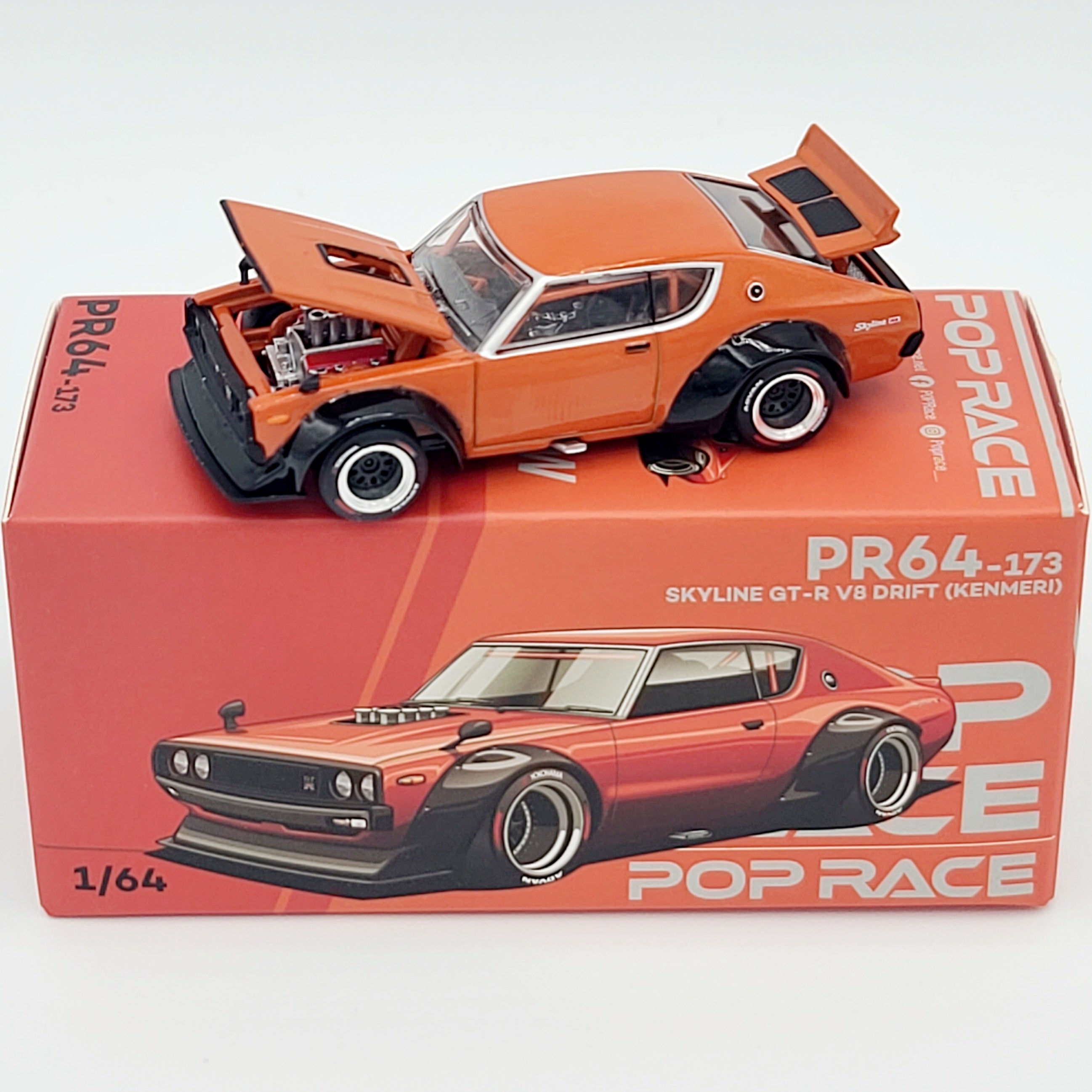 Pop Race Nissan Skyline GT-R V8 Drift Kenmeri - 1:64 scale, Orange (2025 Limited Edition)